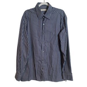 Ermenegildo Zegna Cotton Plaid Button Up Shirt Mens Size XL Blue Preppy Business